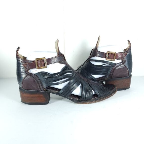 FREEBIRD BY STEVEN Women's Arrow US9 Black Distressed Leather Strappy Sandals - Picture 8 of 16